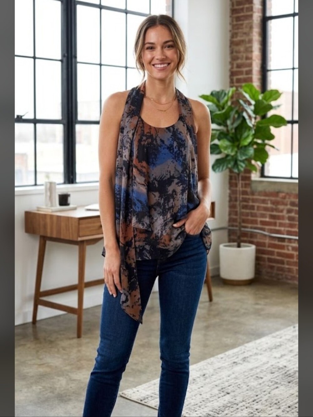 Blue Velvet Sheer Tank Top Size: XLG Multicolored